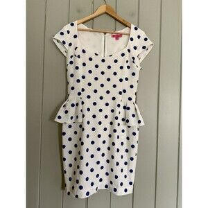Betsey Johnson Dress 8 Sweetheart Neck Peplum Mini Blue Polka Dot Y2K Indie Twee